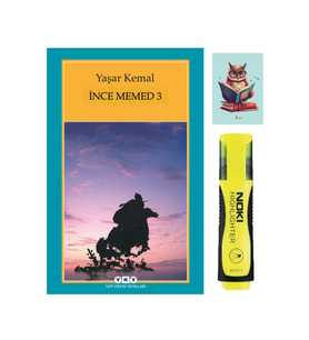 İnce Memed - 3 Yaşar Kemal Yapı Kredi Yayınları-Sarı Fosforlu Kalem-Not Defter Seti