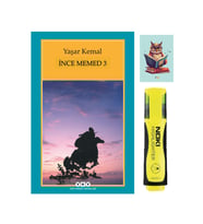 İnce Memed - 3 Yaşar Kemal Yapı Kredi Yayınları-Sarı Fosforlu Kalem-Not Defter Seti