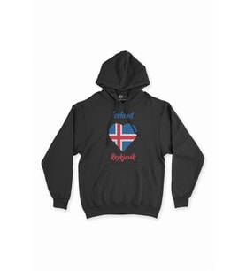 Reykjavik İzlanda Bayraklı Kalpli Siyah Sweatshirt Hoodie