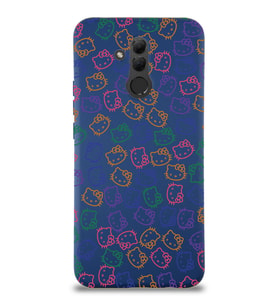 Huawei Mate 20 Lite Uyumlu Lansman Kılıf Hello Kitty Tasarımlı İçi Kadife Lacivert Kapak (Şeffaf)
