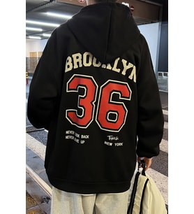Erkek 36 Brooklyn Baskılı Oversize Sweatshirt (Siyah)