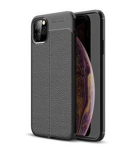 Apple iPhone 11 PRO Korumalı Deri Görünüm Siyah Silikon Kılıf