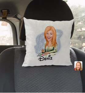 BK Gift Kişiye Özel İsimli Kadın Grafik Tasarımcı Karikatürlü Kare Araç Koltuk Yastığı-1