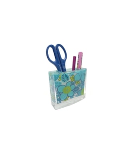 KALEMLİK MAVİ ÇİÇEKLİ AKRİLİK OFİS GERECİ  10X10X3CM