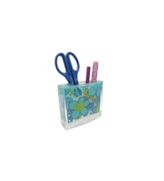 KALEMLİK MAVİ ÇİÇEKLİ AKRİLİK OFİS GERECİ  10X10X3CM