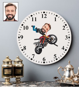 Kişiye Özel Motorcu Tasarımlı Karikatür Duvar Saati 114