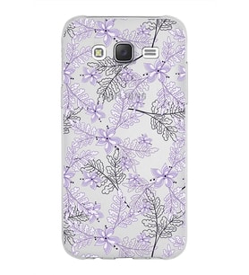 Samsung Galaxy J5 Kapak Floral Lila Tasarımlı Şeffaf Silikon Kılıf