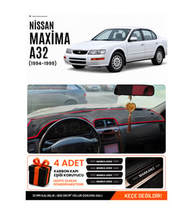 e-biz NİSSAN MAXİMA A32 (1994-1999) Uyumlu Torpido Örtüsü, Torpido Kılıfı - Siyah-Kırmızı - NI005