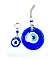 Nazar Boncuğu Duvar Dekoru 9 Cm + Anahtarlık El Yapımı Cam Dekoratif Hediyelik Set (Standart)