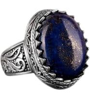 El Yapımı Lapis Lazuli Taş Yüzük - 925 Ayar Sterlin Gümüş Erkek Yüzük - Bilgelik ve Gerçek Tasarımı