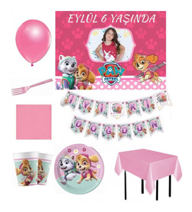 Afiş Hediyeli 8 Kişilik PAW Patrol Skye &amp; Everest Parti Seti Kız Doğum Günü Süsleri-