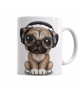 Müzik Pug Köpek Kupa Bardak Porselen