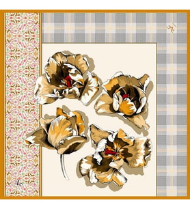 Çiçekli Desen Black Seri Twill Eşarp Eşarp Askısı ile Birlikte 90x90 cm Krem Har