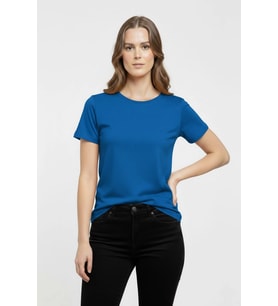 Kadın T-Shirt Bisiklet Yaka Slim Fit Likralı Tişört Yazlık Basic Body - İndigo