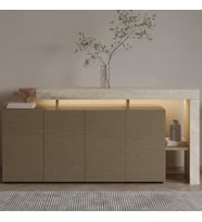 İnarch Dizayn Beliz LED Işıklı Modern Konsol – 170 cm, 4 Kapaklı ve İç Raflı Depolama, Şık Tasarım (Bej - Sarı)