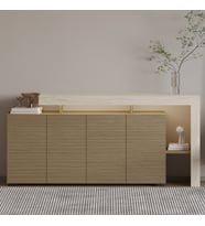 İnarch Dizayn Beliz LED Işıklı Modern Konsol – 170 cm, 4 Kapaklı ve İç Raflı Depolama, Şık Tasarım (Bej - Sarı)