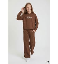 Bordo Kız Çocuk Çıtçıt Detaylı Kabartmalı Sweatshirt Geniş Paça 2li Eşofman Takımı 24765