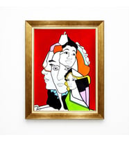 Tablore Pop Art Kırmızı Arka Plan Soyut Kadın Yüzü Çerçeveli Tablo