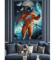 Astronot Uzayda Yüzüyor Resmi Dekoratif Kanvas - Mdf Ahşap Tablo