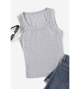 Merry See Düz Renk Kadın Kolsuz Bluz Crop Top (Gri)