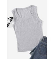 Merry See Düz Renk Kadın Kolsuz Bluz Crop Top (Gri)