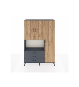 Arges Dolap 7 Raflı 3 Çekmeceli 3 Kapaklı 132x30x195 Antrasit-Çam/Antrasit