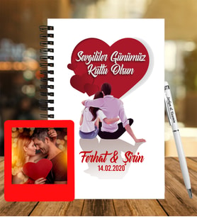 Sevgililer Gününe Özel Ahşap Defter Kalem &  Instagram Çerçeve Hediye Seti 1