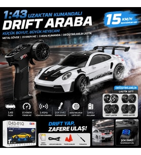 Uzaktan Kumandalı 1:43 Metal Drift Araba 15 KM/H Hız 2.4GHz Kumanda Şarjlı RC Yarış Arabası