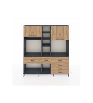 Hyperion Dolap 11 Raflı 6 Çekmeceli 4 Kapaklı 220x44x243 Antrasit-Çam/Çam