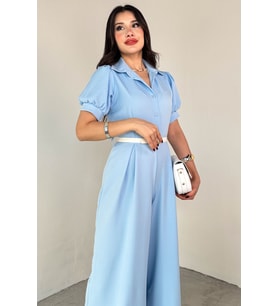 kadın gömlek yaka kemerli geniş paça tulum NBK4197