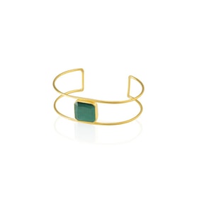 Kadir Jewellery 22 Ayar Altın Kaplama Zirkon Taşlı Ayarlanabilir Vintage Bilezik (K.Yeşil)