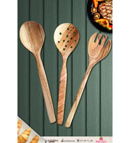 Zeytin Ağacı Ahşap Tahta Kaşık Çatal Kevgir Seti ( Zeytin Ağacı ) Ağaç Kaşık 3 Lü Set (Model 1)