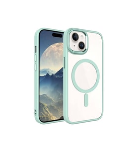 Apple iPhone 15 Plus Uyumlu Kılıf Wireless Şarj Özellikli Zore Krom M-safe Silikon Kapak (Açık Yeşil)