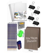 Karakalem Eskiz Çizim Seti Durolit Seti 50x70 cm 1 Paket Resim Kağıdı Faber Dereceli Kalem Seti Hamur Silgi Sınav Silgisi (Naturel)