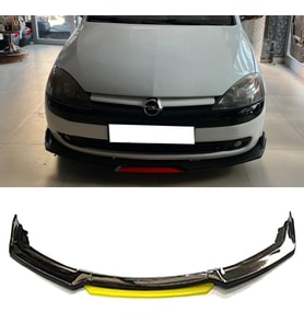 Opel Corsa C Sarı Renkli Şeritli Dilli Ön Lip 4 Prç Parlak Siyah ABS