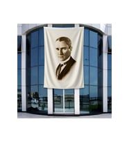 Siyah Beyaz Kalpaklı Atatürk Portresi Poster Bayrak Raşel Kumal 4x6 metre ATA31