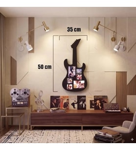 Durukar® Modern Rock Serisi: Siyah Lazer Kesim Gitar Figürlü Çoklu Anı Çerçevesi