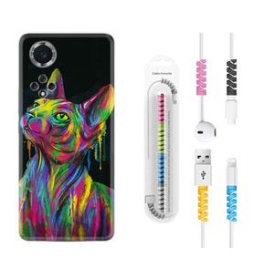 Huawei Nova Y70 Y90 Nova 9 SE  Kılıf Kablo Koruma Spiral Silikon Color Cat 1754