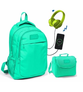 Coral High Su Yeşili Okul ve Beslenme Çantası - Kız Çocuk  - USB Soketli