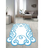 Dijital Baskılı Kaymaz Taban Yıkanabilir Lazer Kesim Salon Halısı Yolluk NLZR-HY-1164 (Mavi)