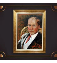 Özel Seri Paspartulu Çerçeveli Atatürk Tablo l343 (Gold)