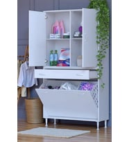 Eliusta Pine 90 cm Genişlikte Dolap 90x171x32,5 cm  Banyo/Mutfak Dolabı İki Kapaklı Sepetli Dolap (Beyaz)