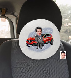 BK Gift Kişiye Özel Plakalı Erkek Renault Kadjar Karikatürlü Yuvarlak Araç Koltuk Yastığı-1