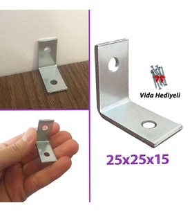 Mobilya Eşya Dolap Duvar Sabitleyici Köşe Bağlantı L Demir Gönye Deprem Güvenliği 25x25x15mm (Krom)