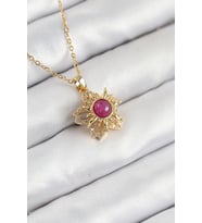 316L Çelik Zirkon Taşlı Döner Güneş Model Gold Renk Kadın Kolye 5886 - GLST5485-8039