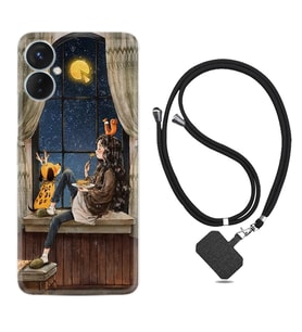 Tecno Spark 9T Kılıf Resimli Boyun Askılı İpli Desenli Silikon Dog And Girl 1358