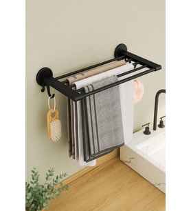 Yapışkanlı Havlu Askısı Duvar Rafı Banyo Havluluk Metal Bar 45,5cm Siyah