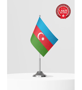Azerbaycan Tekli Masa Bayrağı Set - Saten Kumaş 1. Kalite