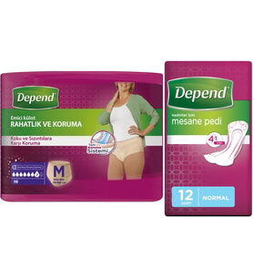 Depend Emici Külot Lohusa Pedi M- Medium - Orta Kadın (10 Lu) + Mesane Pedi Kadın Normal (12 Li)