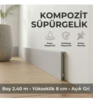 Espumo Kompozit Süpürgelik 8 cm Açık Gri  Suya Dayanıklı Parke Duvar Süpürgelik 2,40 m ESP202